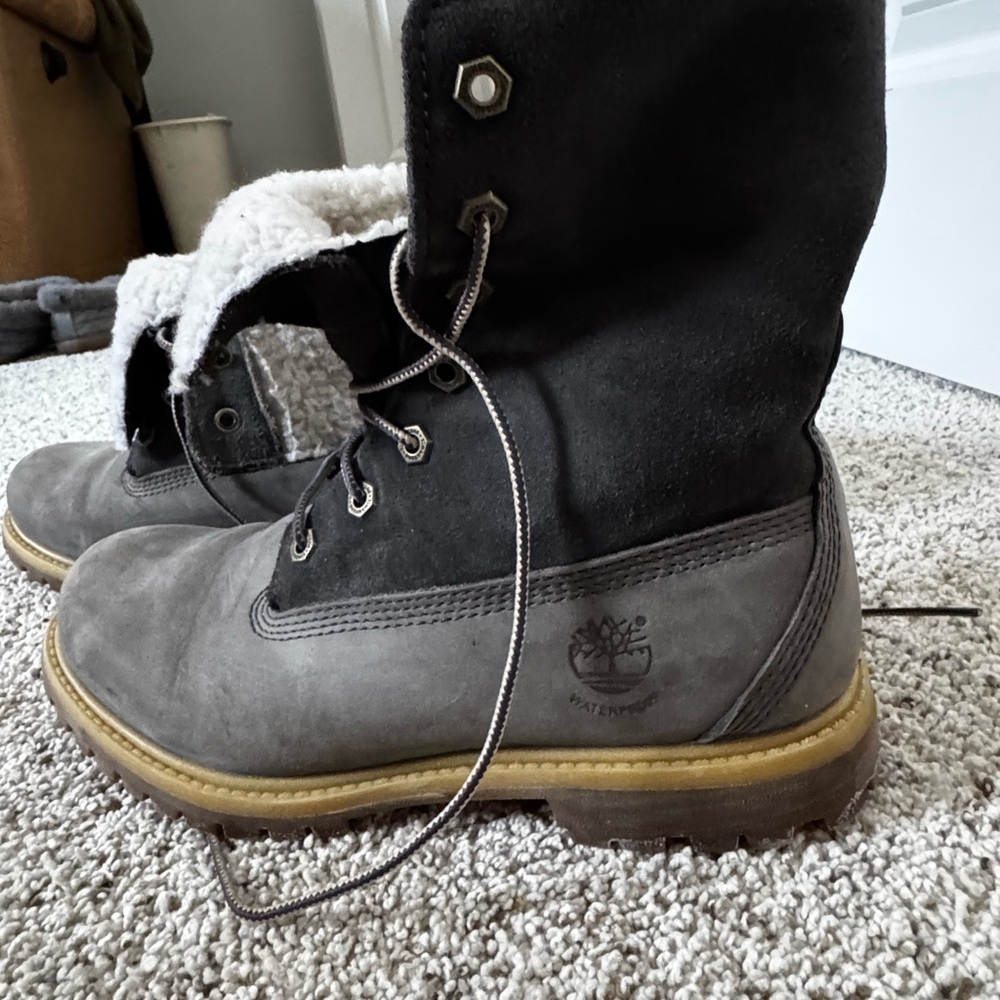 Timberland Cream and Green Interior Boots